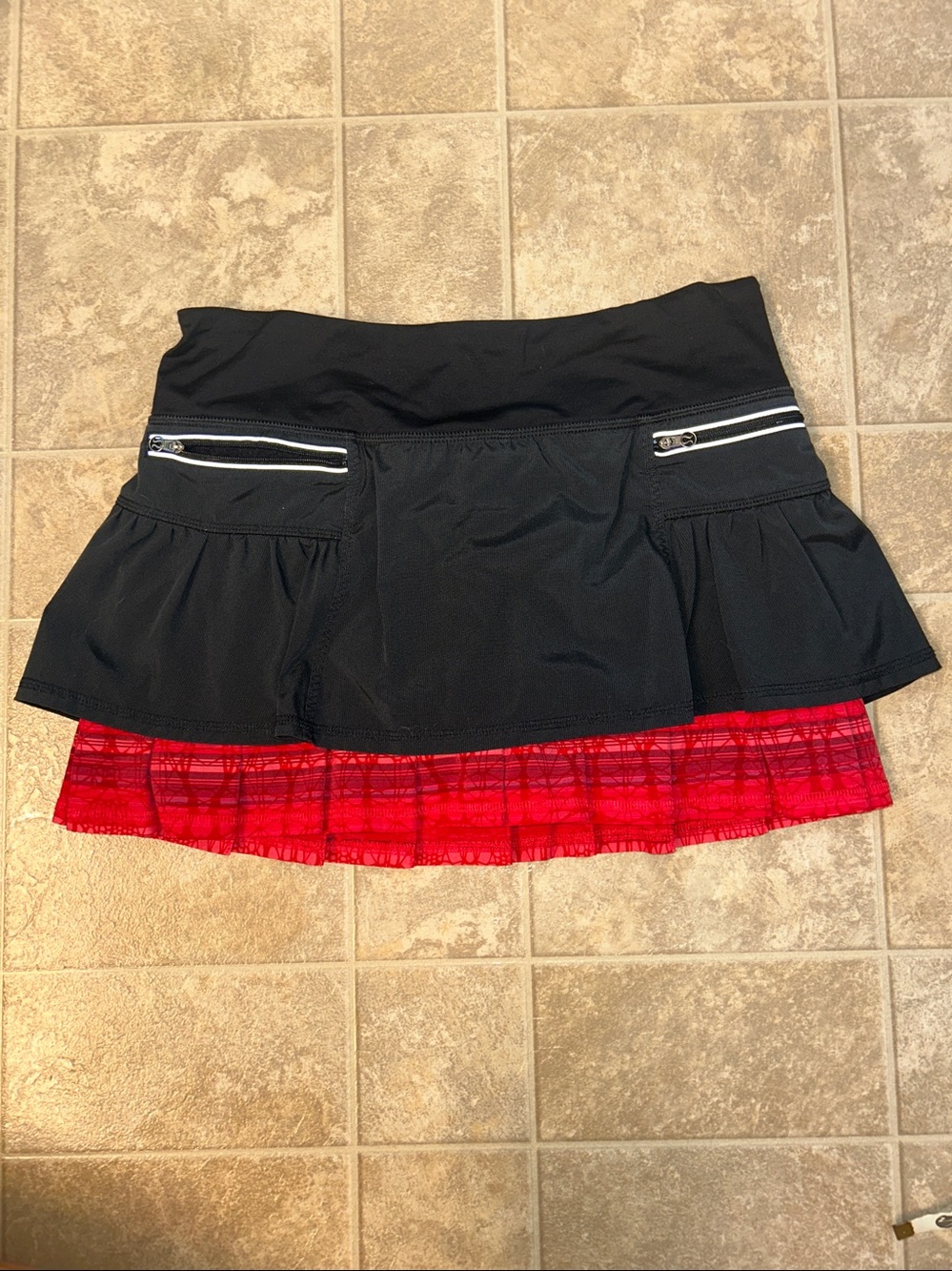 Lululemon Black Skirt with Red Ruffle Hem - Women's Stylish Layered Skirt